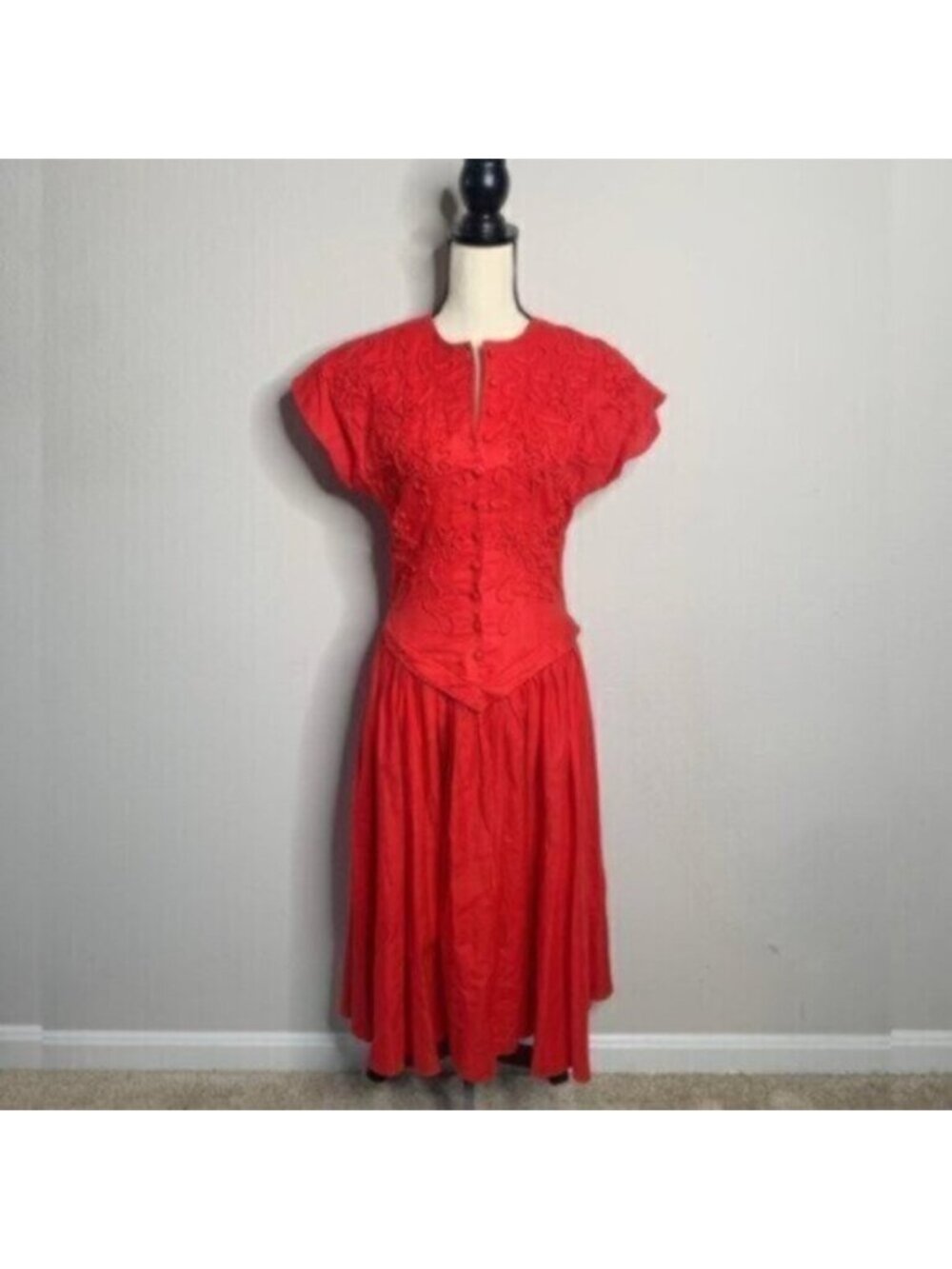 Allegra Red Vintage Midi/Maxi Cap Sleeve Dress